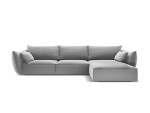 Dešinioji kampinė velvet sofa Vanda, 4 sėdimos vietos, pilka