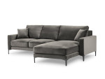 Dešinioji kampinė velvet sofa Venus, 4 sėdimos vietos, šviesiai pilka