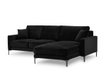 Dešinioji kampinė velvet sofa Venus, 4 sėdimos vietos, juoda
