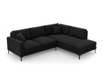 Dešinioji kampinė velvet sofa Venus, 5 sėdimos vietos, juoda