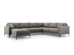Panoraminė dešinioji kampinė velvet sofa Venus, 6 sėdimos vietos, šviesiai pilka