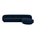 Aksominė dešininė kampinė sofa Micadoni Miley, 259 x 155 x 74, mėlyna