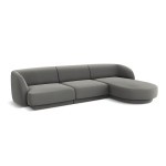 Aksominė dešininė kampinė sofa Micadoni Miley, 259 x 155 x 74, pilka
