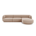 Aksominė dešininė kampinė sofa Micadoni Miley, 259 x 155 x 74, smėlio