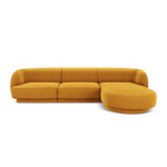 Aksominė dešininė kampinė sofa Micadoni Miley, 259 x 155 x 74, geltona