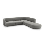 Aksominė dešininė kampinė sofa Micadoni Miley, 252 x 220 x 74, pilka