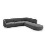 Aksominė dešininė kampinė sofa Micadoni Miley, 252 x 220 x 74, pilka