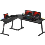 Kampinis žaidimų stalas Huzaro Hero 6.0 Black RGB Smart – L formos kompiuterinis stalas