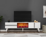 TV staliukas Asir Vania Fireplace, 150x50x30 cm, baltas/sidabrinis