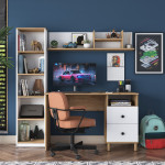 Rašomasis stalas su lentyna Kalune Design, rudas/baltas