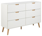 Actona Lowell skandinaviško stiliaus 6 stalčių komoda, balta – 135 x 40 x 90 cm