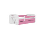 Vaikiška lova su čiužiniu ir stalčiumi Kocot Kids BabyDreams Pink cat, 140x70 cm, rožinė/balta