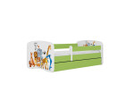 Vaikiška lova su stalčiumi ir čiužiniu Kocot Kids BabyDreams Green animals, 160x80 cm, žalia
