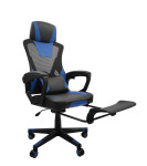 Biuro/žaidimų kėdė su kojų atrama Gilbert, juoda/mėlyna