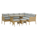 Lauko baldų komplektas Garden Line Berno kampinė pintų baldų sofa, 6 vietos, smėlio spalvos su pilkomis pagalvėlėmis